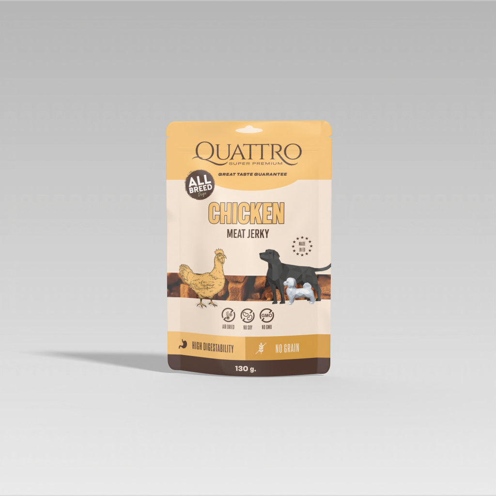 QUATTRO Meat Jerky Jutalomfalat Felnőtt Kutyáknak - Csirkehús Filék 130 g