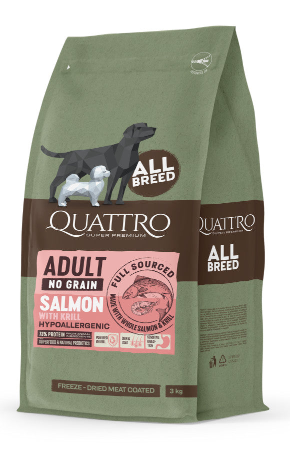 QUATTRO grain-free SALMON AND KRILL adult kutyatáp 12 kg