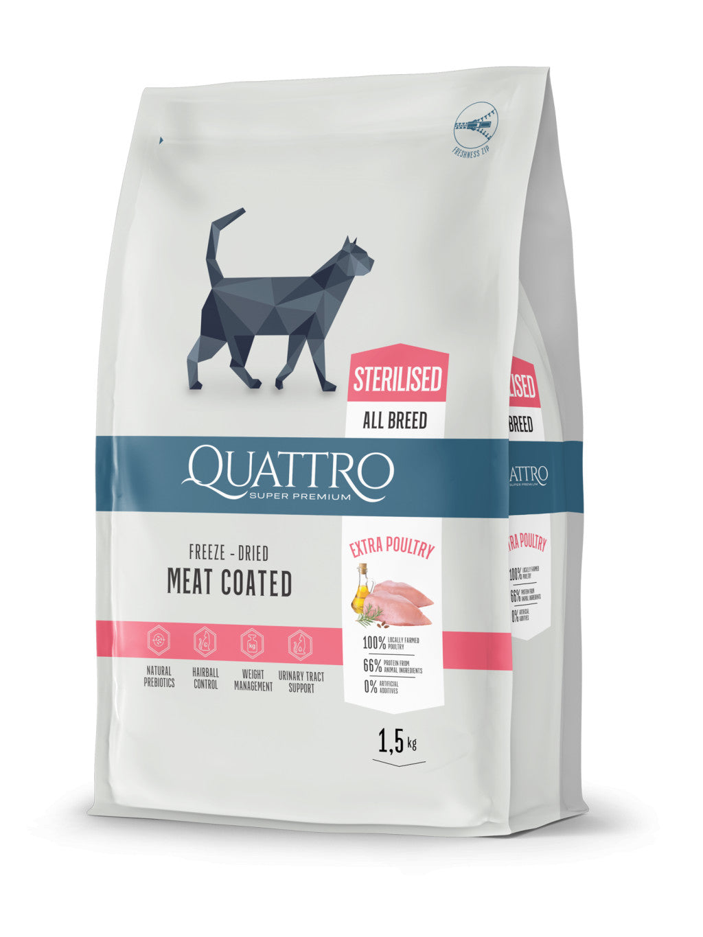 QUATTRO CAT Super Premium macskatáp felnőtt ivartalanított macskáknak csirkével 1,5 kg