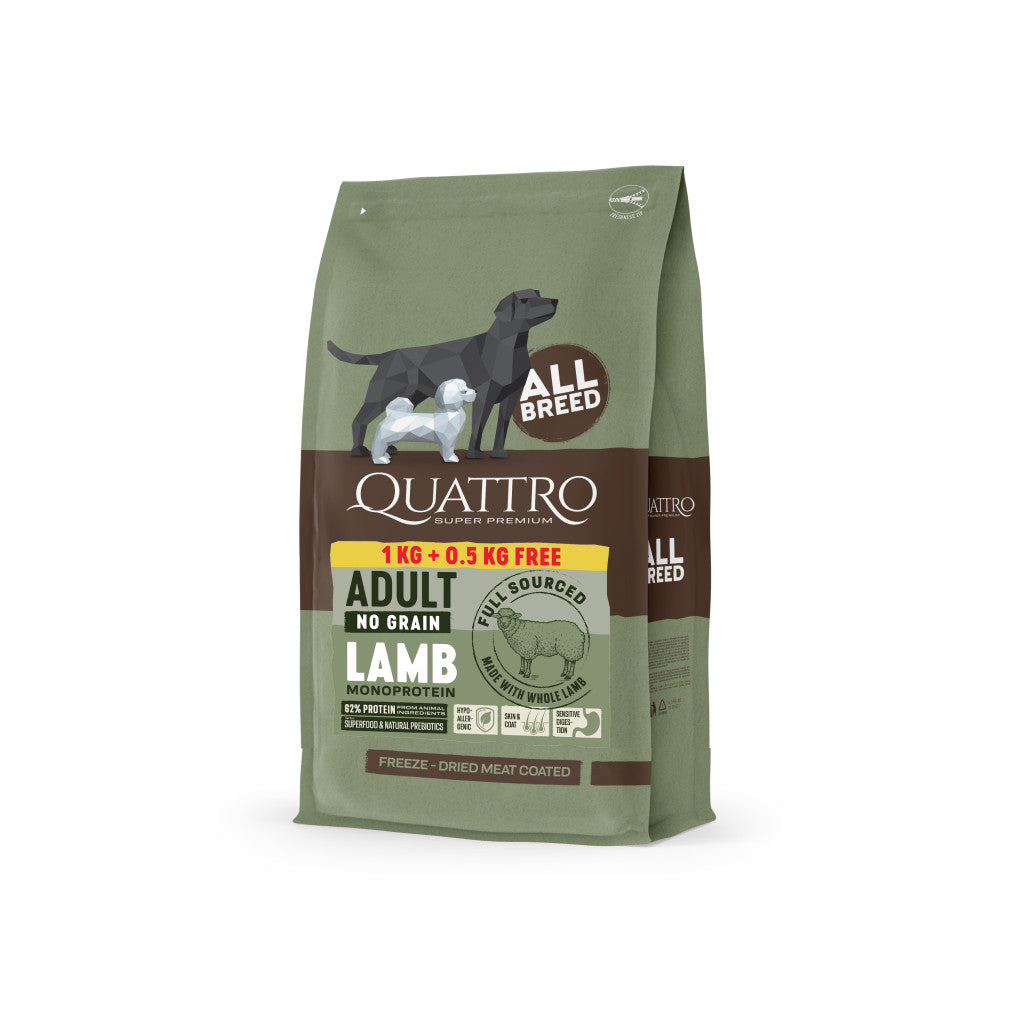 QUATTRO No-Grain ALL BREED ADULT LAMB MONOPROTEIN kutyatáp 1,5kg