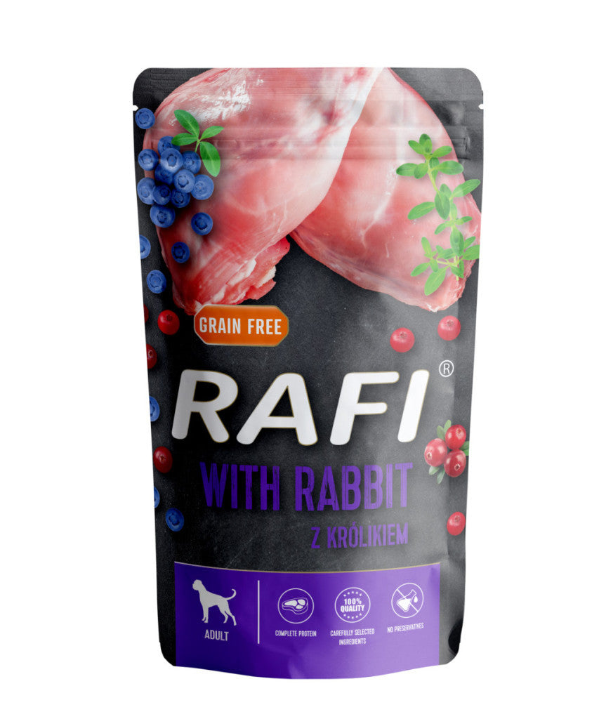 RAFI kutya pástétom nyúl, vörös- és kékáfonya tasak 500g