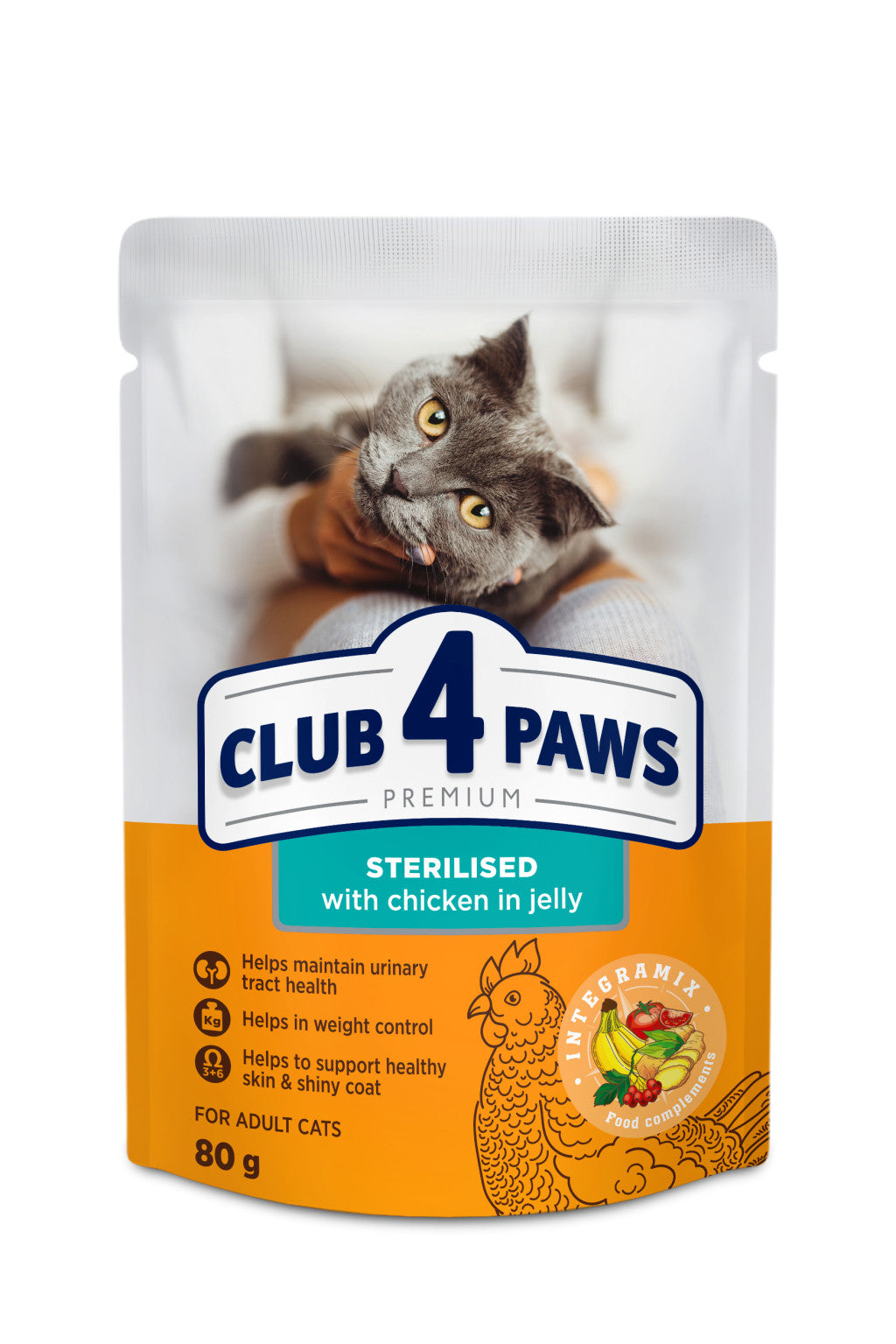 CLUB 4 PAWS Premium Sterilizált Macskáknak Csirke Zselében Nedves Macskaeledel 80 g