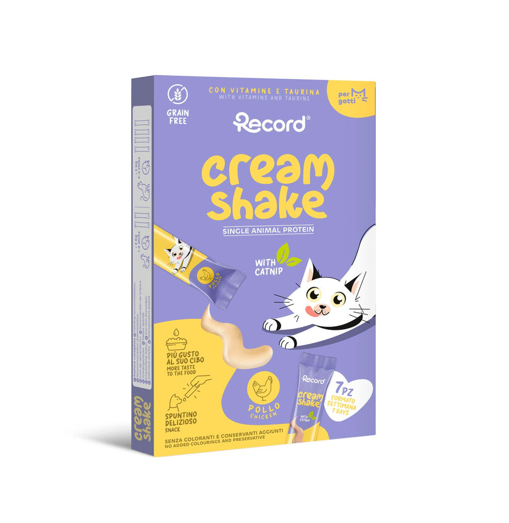 RECORD CREAM SHAKE Nedves Jutalomfalat Macskáknak Csirke és Macskamenta 7x12 g