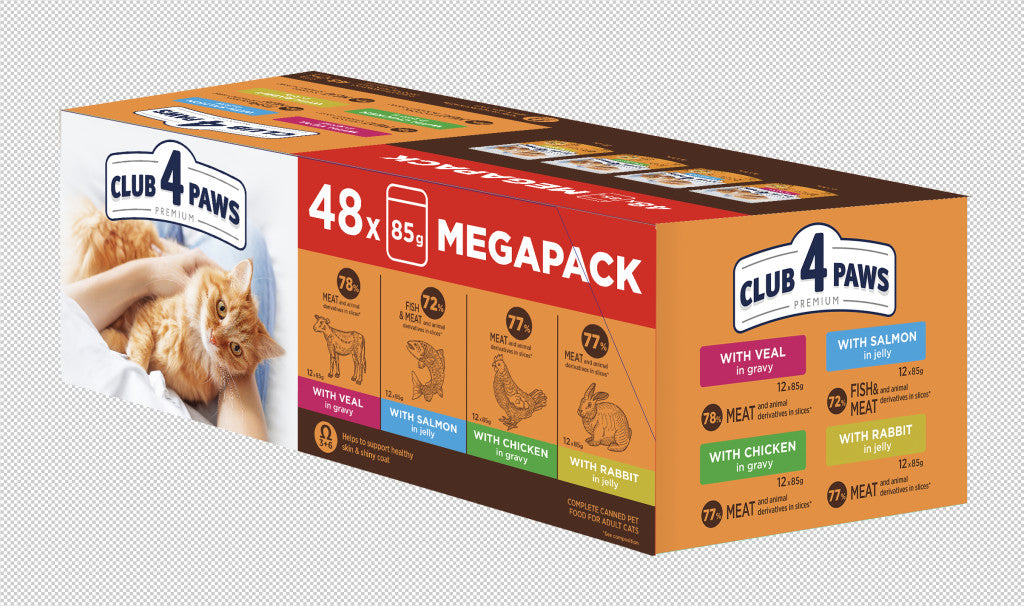 CLUB 4 PAWS Premium Set No. 3 Nedves Macskaeledel pack (48х85 g), 4,08 kg