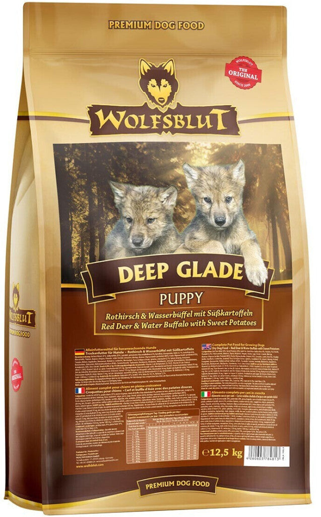 Wolfsblut Deep Glade Puppy Gímszarvas Vízibivallyal Édesburgonyával száraz kutyatáp 12,5 kg