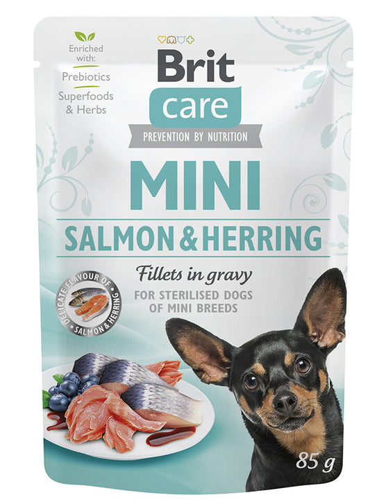 Brit Care Mini Sterilized Lazac és Hering Szószban Nedves Kutyatáp 85 g