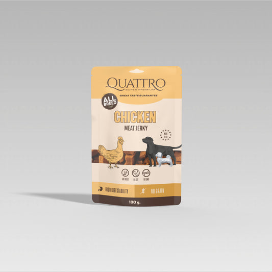 QUATTRO Meat Jerky Jutalomfalat Felnőtt Kutyáknak - Csirkehús Filék 130 g