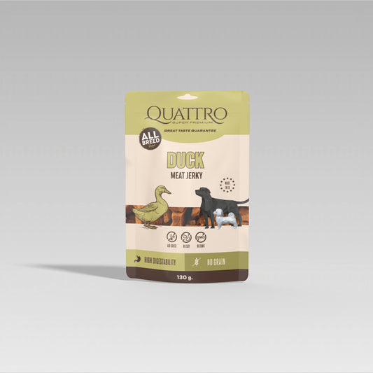 QUATTRO Meat Jerky Jutalomfalat Felnőtt Kutyáknak - Kacsaprotein Szelet 130 g