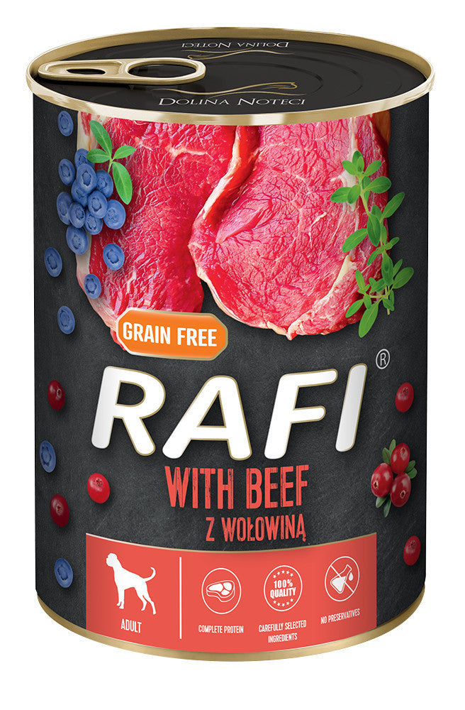 RAFI kutya pástétom marha, vörös- és kék áfonyával konzerv 400g