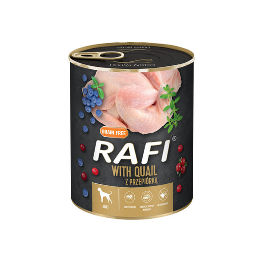 RAFI kutya pástétom fürj vörös- és kék áfonyával konzerv 400g