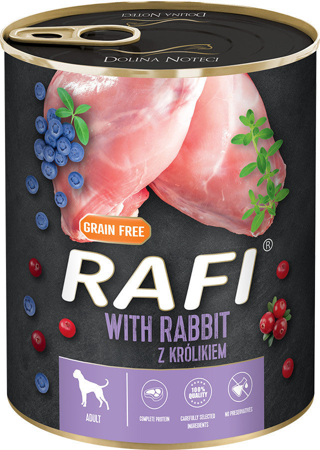 RAFI kutya pástétom nyúl, vörös- és kék áfonyával konzerv 800g