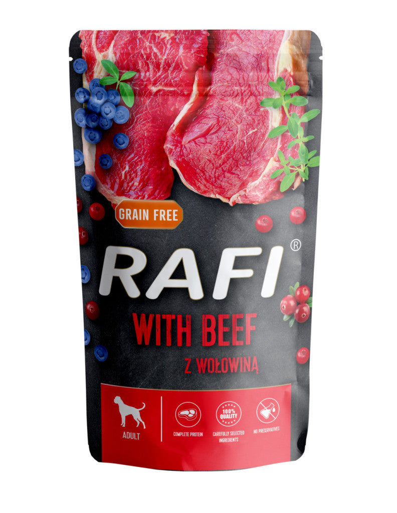 RAFI kutya pástétom marha, vörös és kék áfonyával tasak 500g