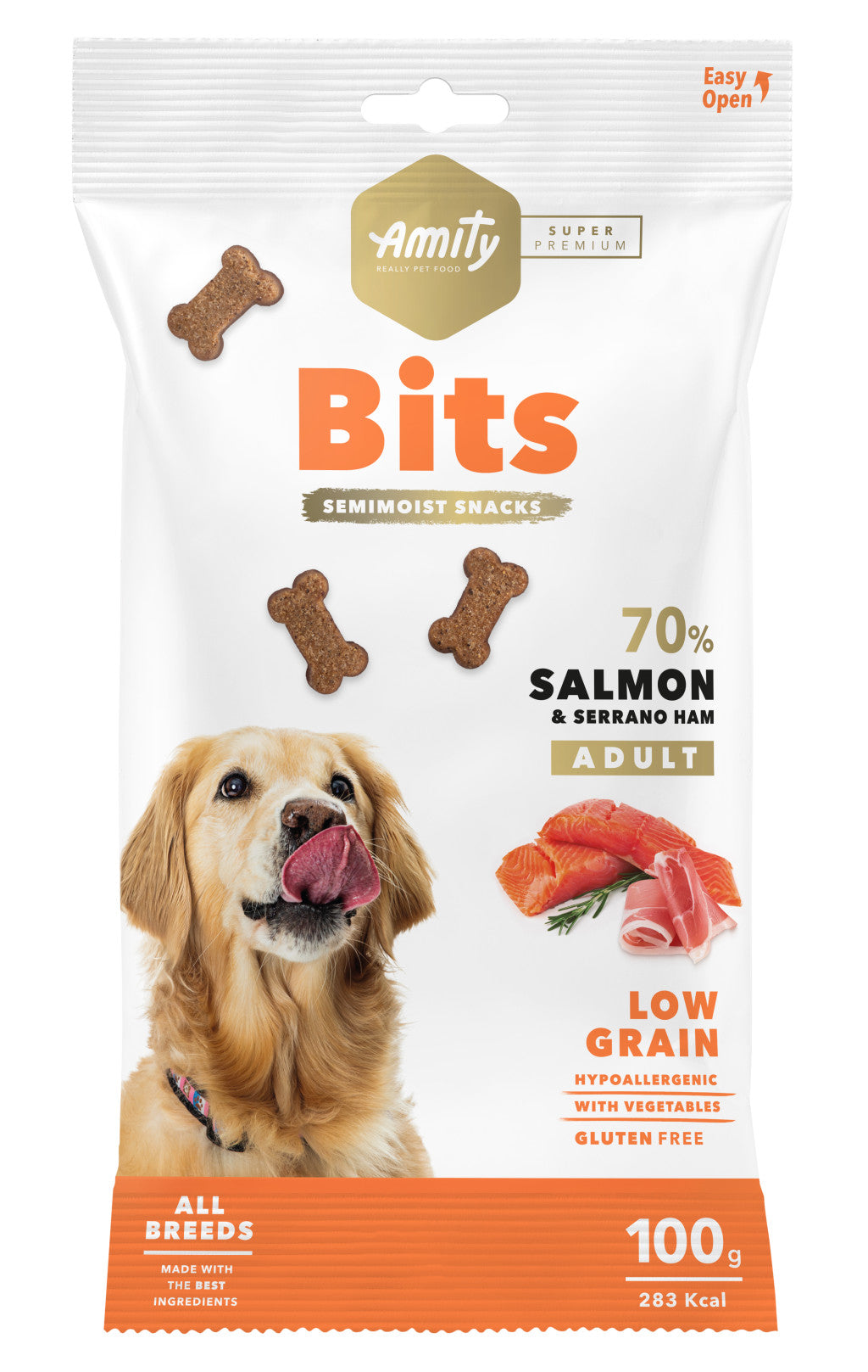 Amity Hypoallergen Bits Salmon-Serrano Ham Jutalomfalat 100 g