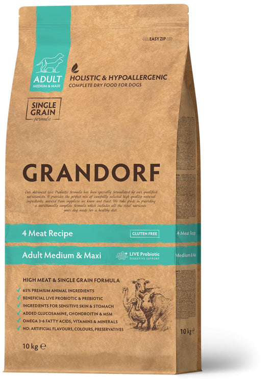 GRANDORF 4 Meat and Brown Rice Adult Medium and Maxi 10 Kg száraz kutyatáp