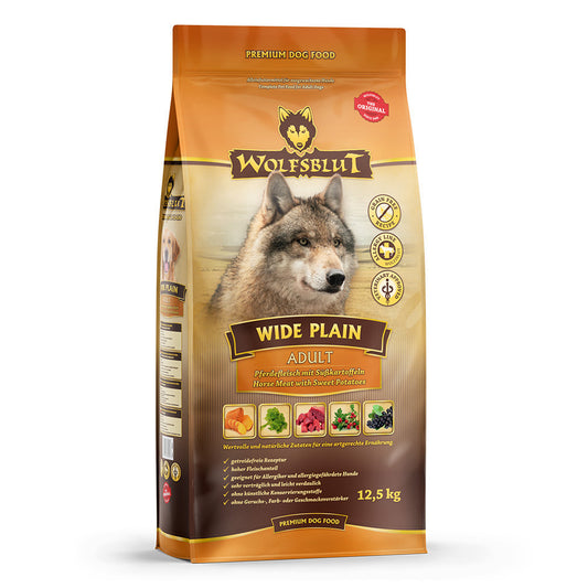 Wolfsblut Wide Plain Adult Lóhús Édesburgonyával száraz kutyatáp 12,5 kg